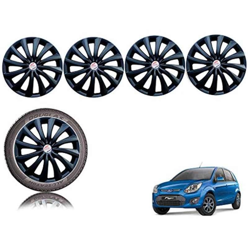 Auto Pearl 4 Pcs 14 inch Black ABS Hubcap Wheel Cover Set with Retention Ring for Ford FigoType2