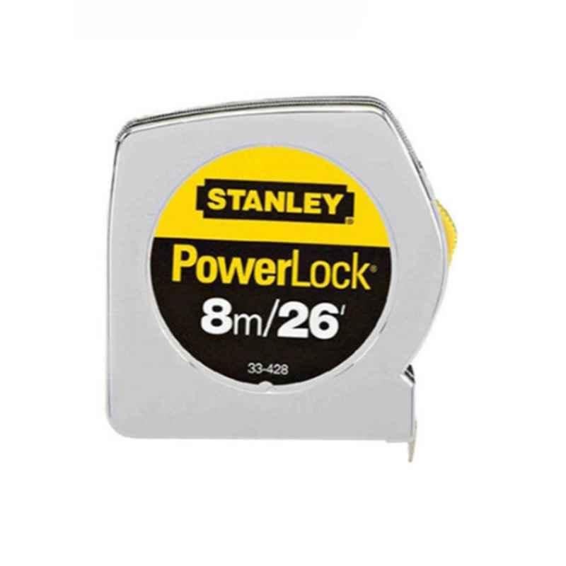 Stanley Power Lock 8m Silver Measuring Tape, STANLEY 33-428