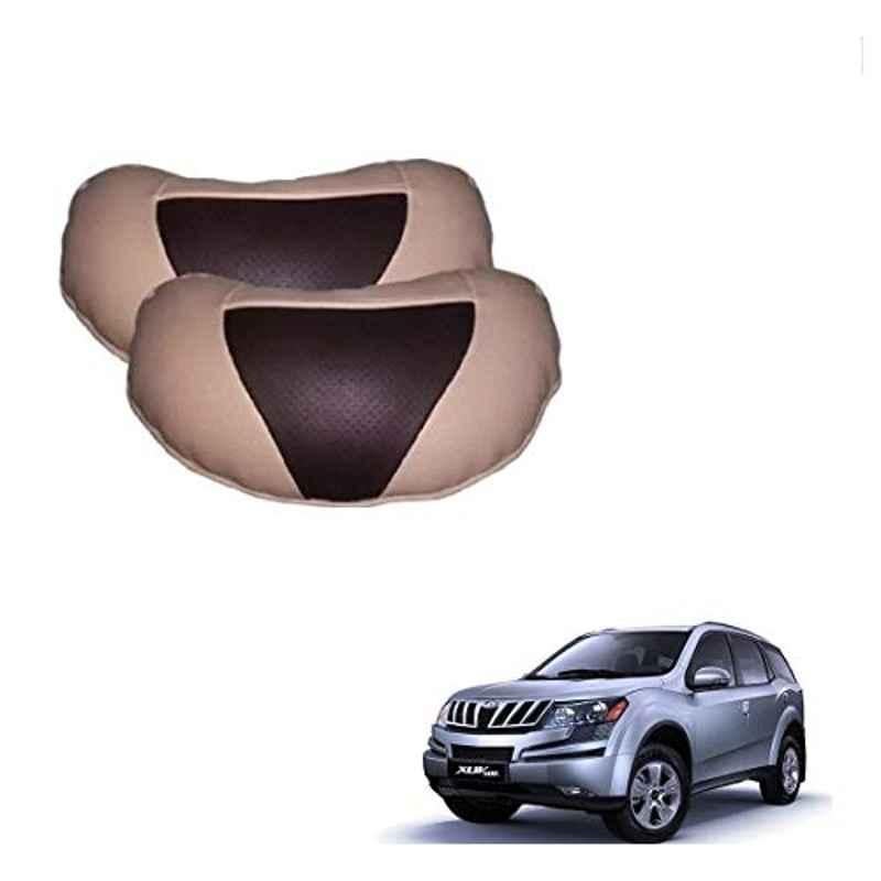 Kozdiko 2 Pcs Beige & Brown Car Neck Rest Cushion Pillow Set for Mahindra XUV 500