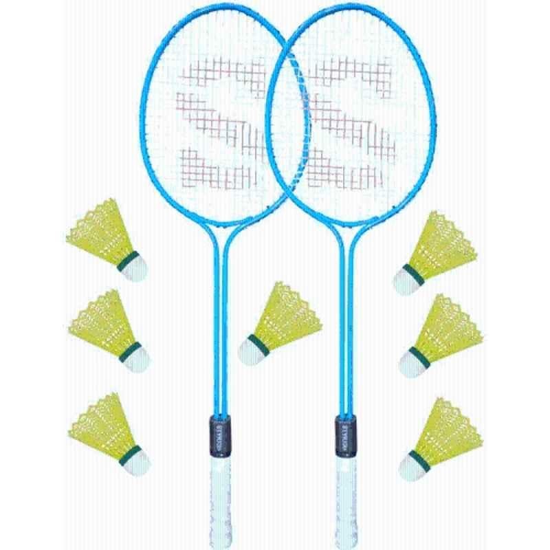 STYRKR Alloy Steel Blue Badminton Racquet Set of 2 Steel Frame with Shuttlecocks Pack of 7 Badminton Kit