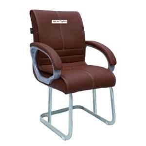 Newturn Thanos Leather Brown Visitor Chair with Double Support Metal Stand & Cushion Padded Handle