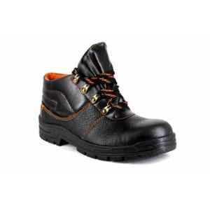 JK Steel Leather Steel Toe Black Work Safety Shoes, JKPI014BLK8, Size: 8