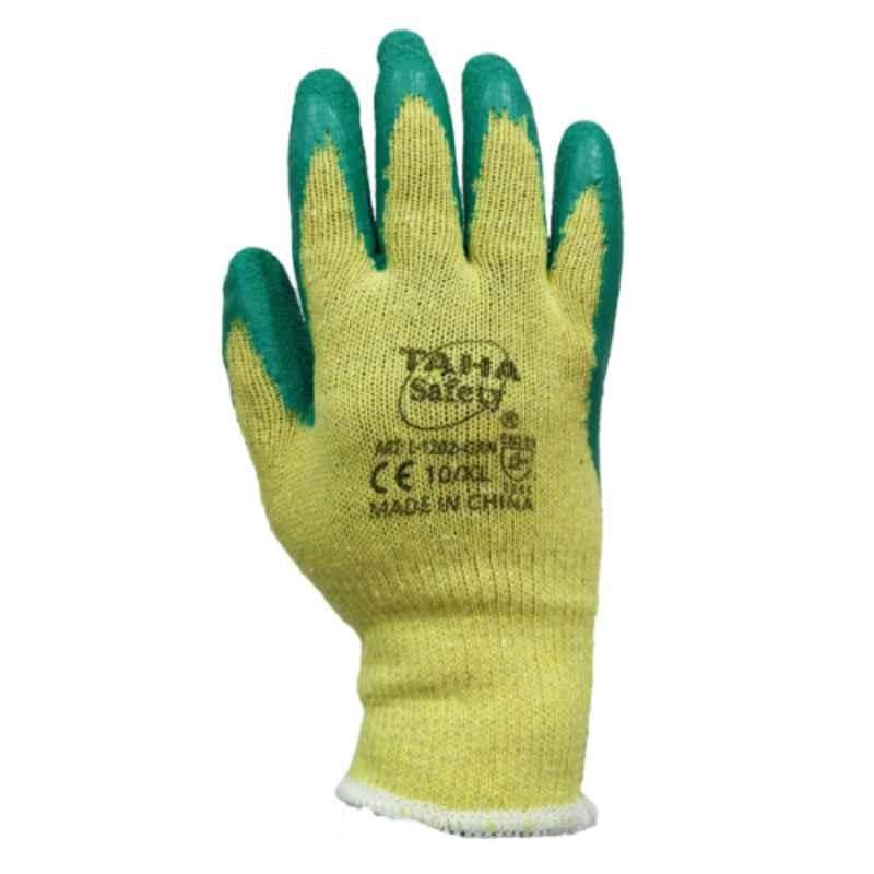 Taha Safety Cotton & Latex Green Gloves, L1202, Size:XL
