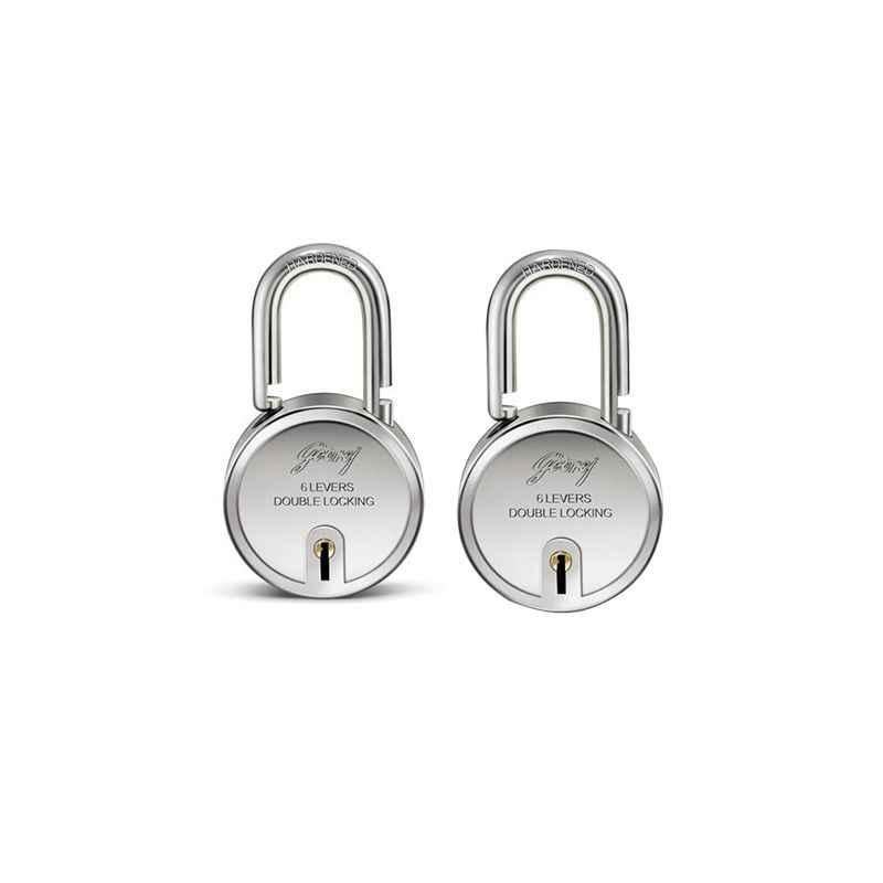 Godrej 6 Levers Round Padlock with 3 Keys, 8148 (Pack of 2)