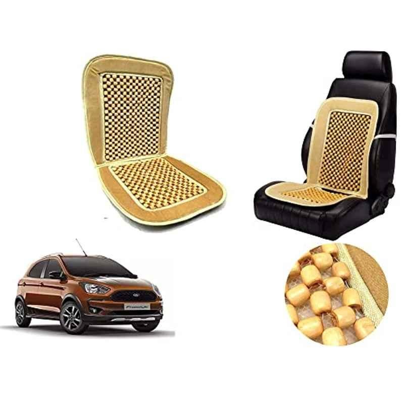 Auto Pearl PU, Velvet & Wooden Beads Beige Rectangular Seat Cushion for Ford Aspire Free Style