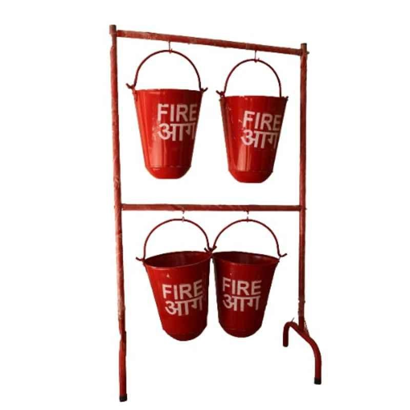 Generic 9L Iron Red Fire Bucket with Stand (Pack of 4)