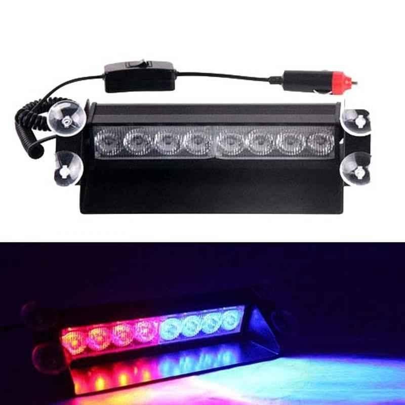 AllExtreme EXFLRB1 8 LED 8W Red & Blue Emergency Dash Strobe Flash Warning Police Car Styling Light with Suction Cups