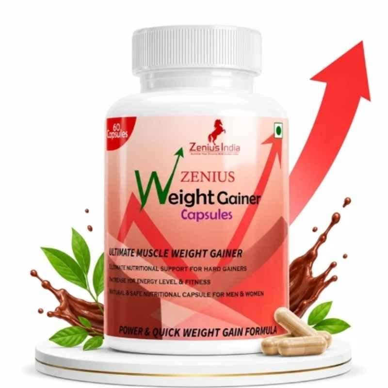 Zenius India 60 Pcs Weight Gainer Capsule with Mucuna Pruriens, Glycyrrhiza Glabra, Zingiber Officinale & Ashwagandha for Healthy Weight Gain & Build Lean Muscle