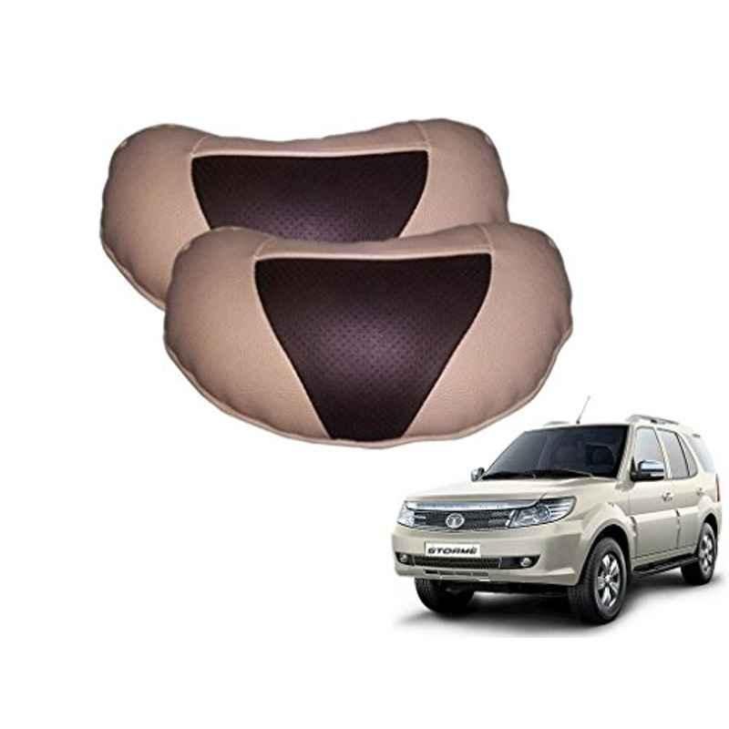 Kozdiko 2 Pcs Brown & Beige Neck Rest Set for Tata Safari Storme, koz_37993