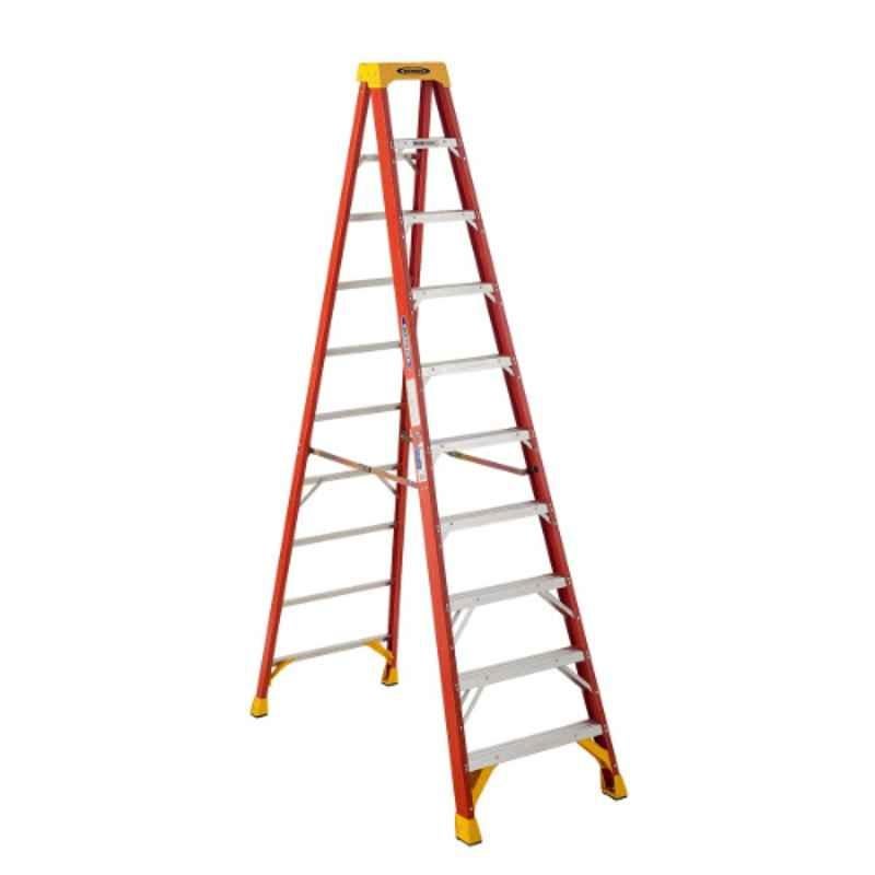 Werner 62 300lbs 10 Step Fiberglass & Aluminium Orange & Yellow Ladder, 6210