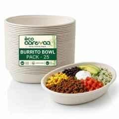 Eco Aaroyaa Bagasse Disposable Burrito Bowl (Pack of 25)