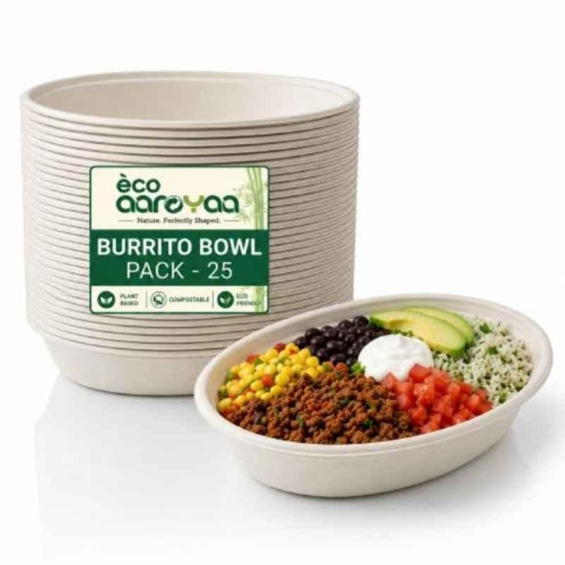 Eco Aaroyaa Bagasse Disposable Burrito Bowl (Pack of 25)