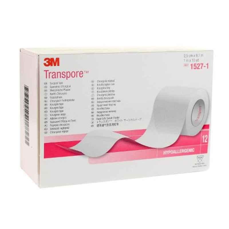3M Transpore 1 inch Surgical Tape Roll, 1527-1 (Pack of 12)