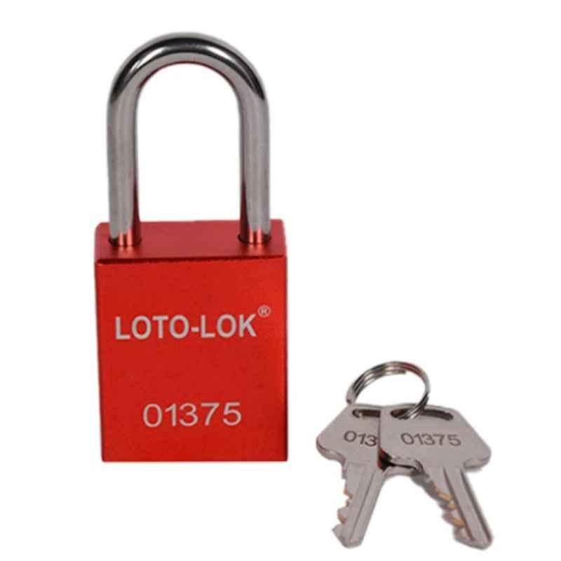 LOTO-LOK 19mm Aluminium Body with (SS304 Grade) Red Safety Padlock 2 Unique Key Per Lock, PD-ALRDKDS38