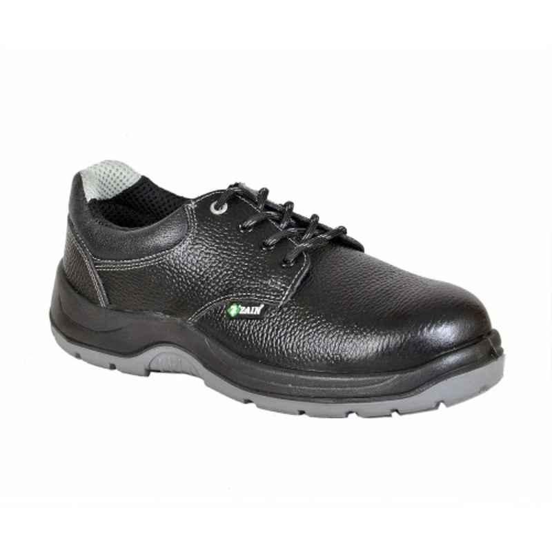 Zain Safety S1-SR Sr-107 Genuine Leather Steel Toe Black Safety Shoes, Size: 7