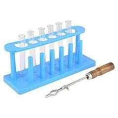 Labcare 6 Pcs 15ml Borosilicate Glass Test Tubes with Test Tube Stand & Wooden Handle Holder Combo, LB-SK8