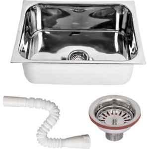 Renvox 24x18x9 inch Glossy Silver Stainless Steel Bowl Kitchen Sink with Stainless Steel Coupling & PVC Pipe