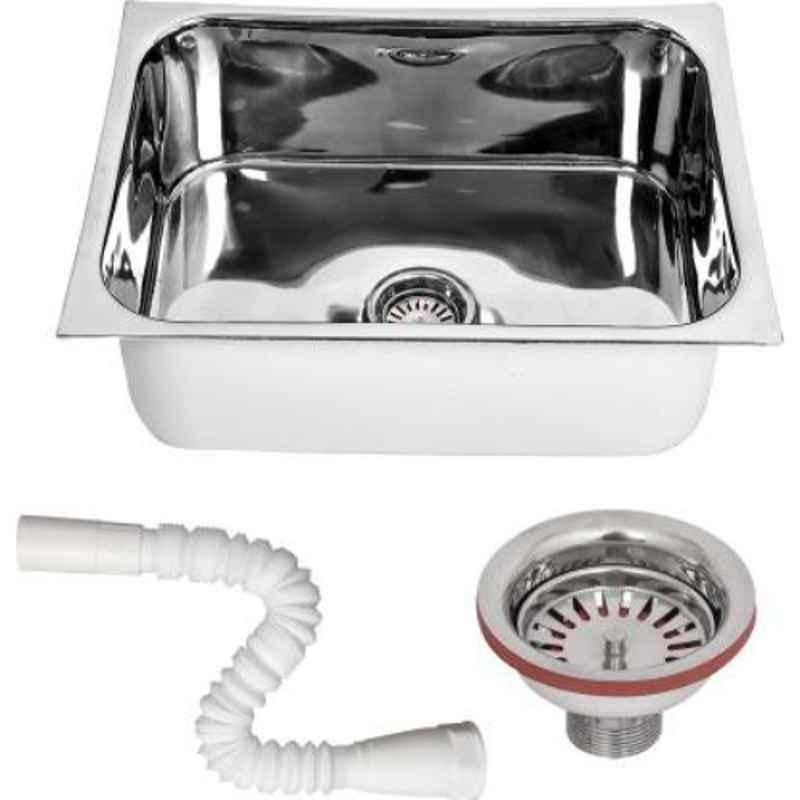 Renvox 24x18x9 inch Glossy Silver Stainless Steel Bowl Kitchen Sink with Stainless Steel Coupling & PVC Pipe