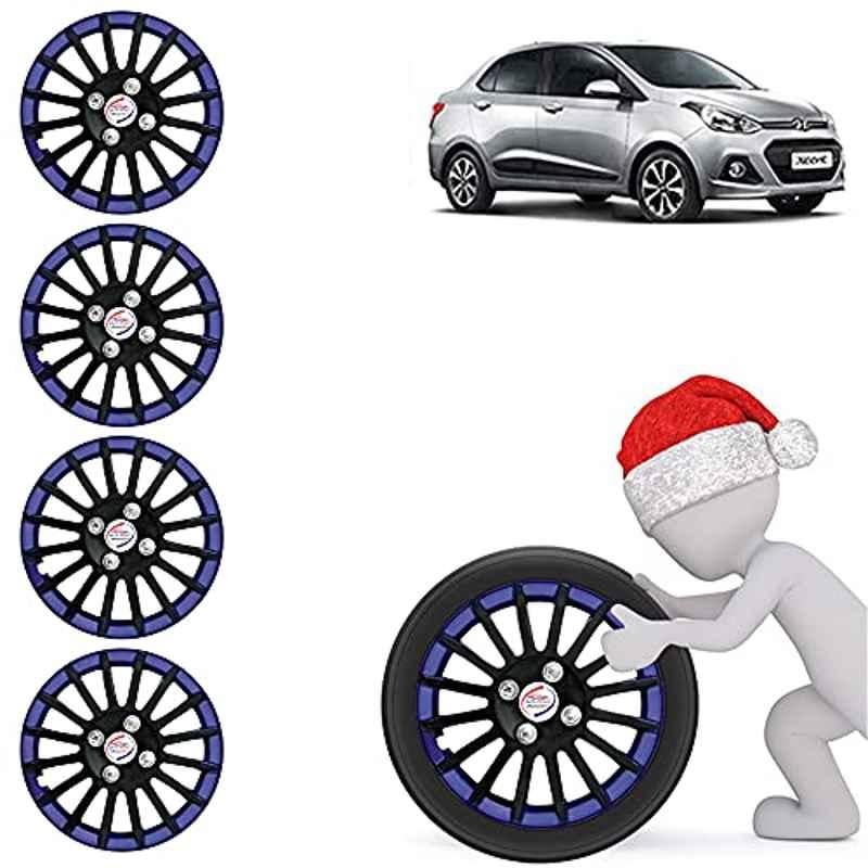 Auto Pearl 4 Pcs 14 inch ABS Black & Blue Press Fitting Wheel Cover Set for Hyundai Xcent