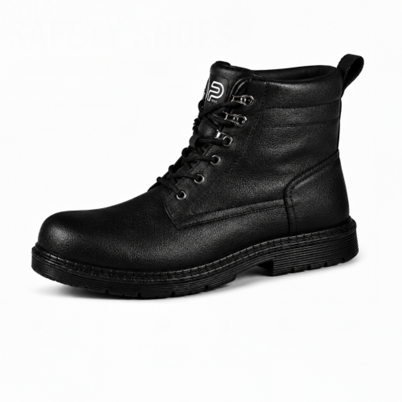 SPIEZ Leather Steel Toe Black Safety Shoes, Size: 11