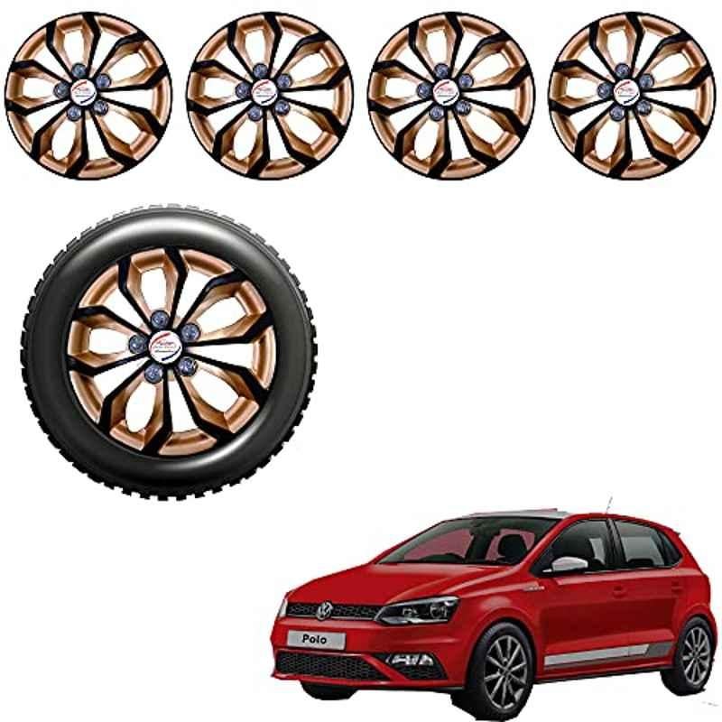 Auto Pearl 4 Pcs 15 inch Golden & Black ABS Press Type Hubcap Wheel Cover Set with Retention Ring for Volkswagen Polo