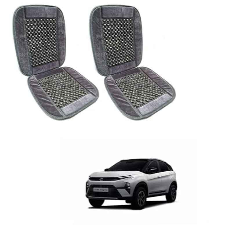 Kozdiko 2 Pcs Wooden Bead & Nylon Grey Seat Cover Set for Tata Nexon Facelift 2023-Present