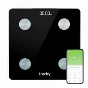 Tracky 150kg Black Tempered Glass Portable Smart Weighing Scale with 4 Electrodes, 13 Essential Body Parameters & LED Backlight, TR-CS20Q