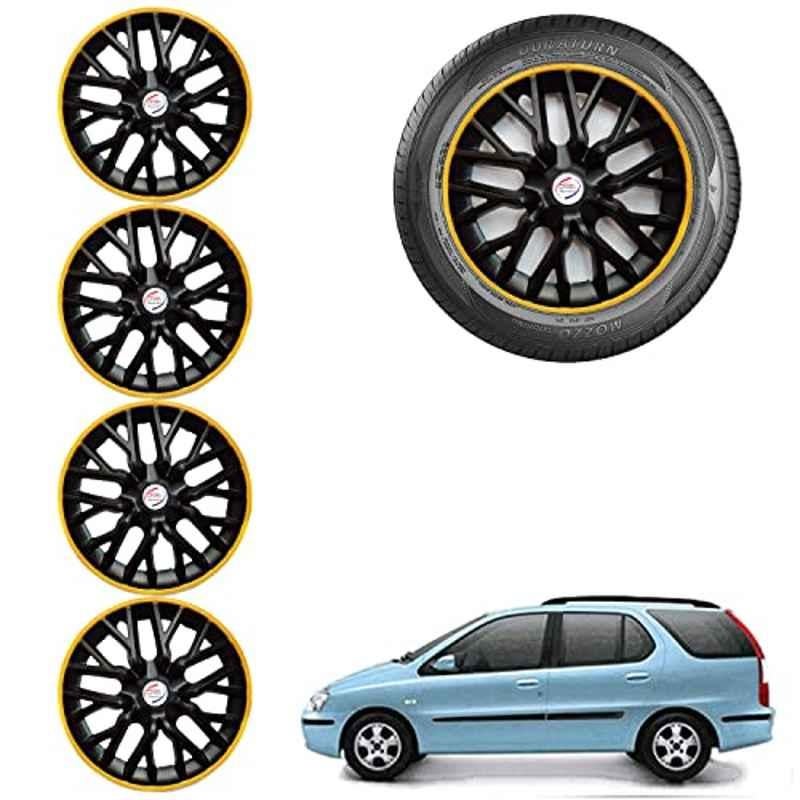 Auto Pearl 4 Pcs 14 inch ABS Black & Yellow Car Wheel Cover Set for TATA Indigo Marina