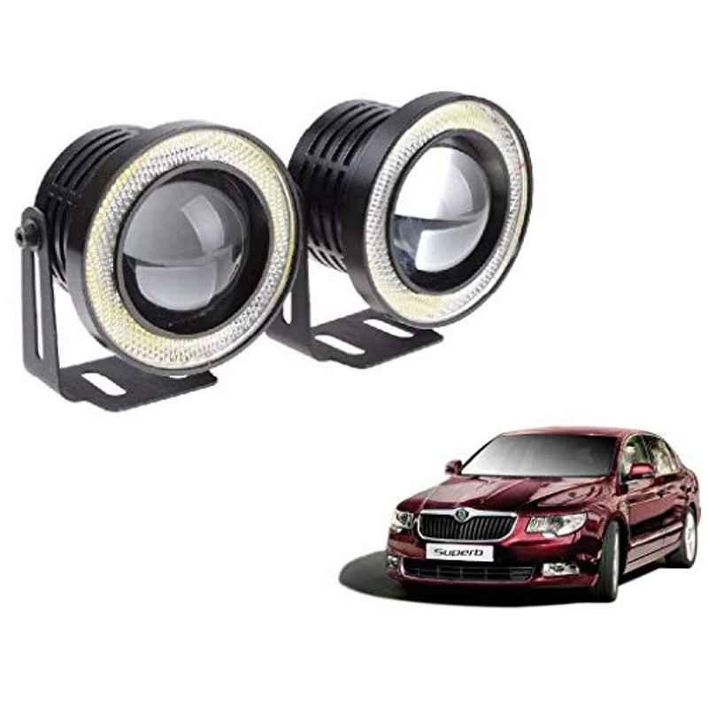 Kozdiko 2 Pcs 15W 3.5 inch High Power White LED Projector COB Fog Light Set with White Angel Eye Ring for Skoda Superb, koz_72645