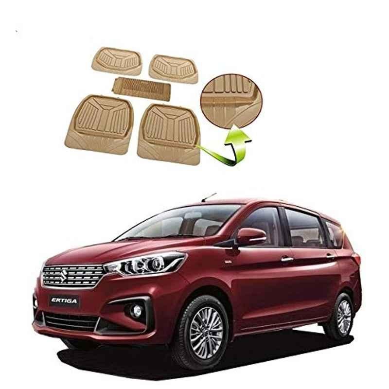 Kozdiko 5 Pcs Rubber Beige 3G Rubber Mat Set for Maruti Suzuki Ertiga Nov 2018-Present
