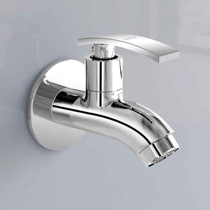 Plantex Pure Brass Single Lever Short Body Bib Tap with Water Saving Technology Tap/Water Tap with Teflon Tape & Wall Flange for Bathroom ZUR-1502, Chrome