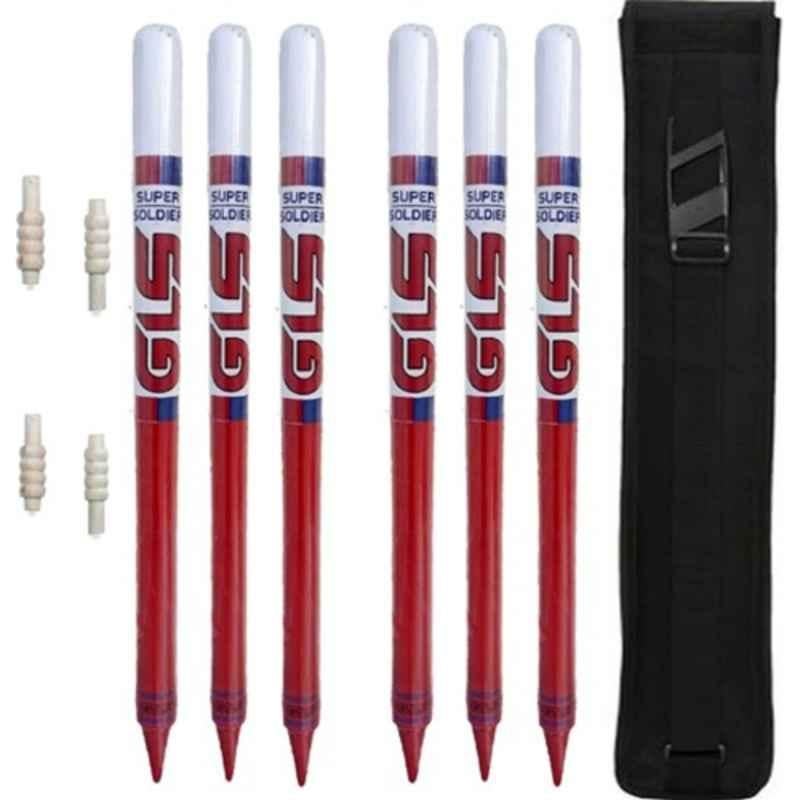 GLS 6 Pcs Wooden Multicolour Super Soldier Cricket Wicket Stumps with 4 Pcs Bail & Cover