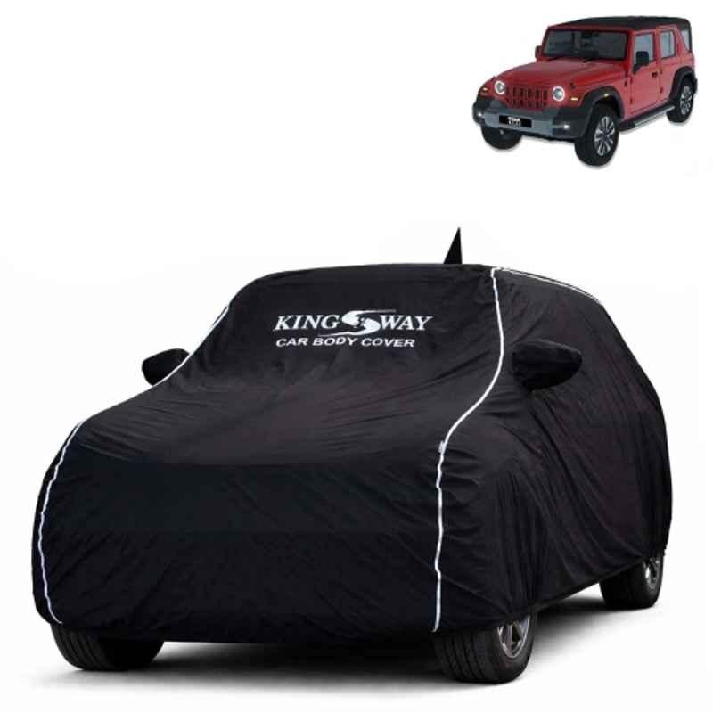 Kingsway Super Waterproof All Weather Protection Polypropylene Black Car Cover for Mahindra Thar Roxx 2024 Onwards with Mirror & Antenna Pockets
