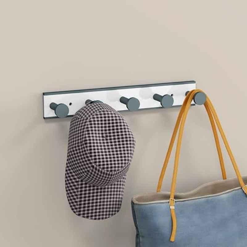 Plantex Arcylic & Aluminium Grey & Milky White Cloth Hanger Rail with 5 Hooks for Bathroom, APS-R1413