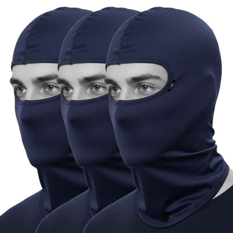 Kingsway Premium Cool Pass 4 Way Stretch Lycra Navy Blue Balaclava Face Mask for Bikers (Pack of 3)