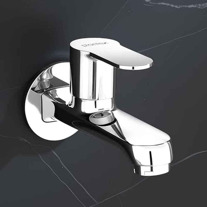 Plantex Pure Brass Silver Chrome Bib Cock Water Tap for Bathroom with Water Saving Aerator/Wall Mount Tap for Wash Basin with Teflon Tape & Wall Flange, APS-2605