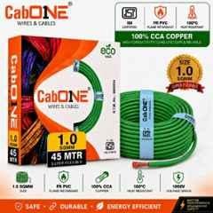 CabONE Lite 1 Sqmm Green Single Core FR PVC Insulated CCA Copper Electrical Wire, Length: 45 m