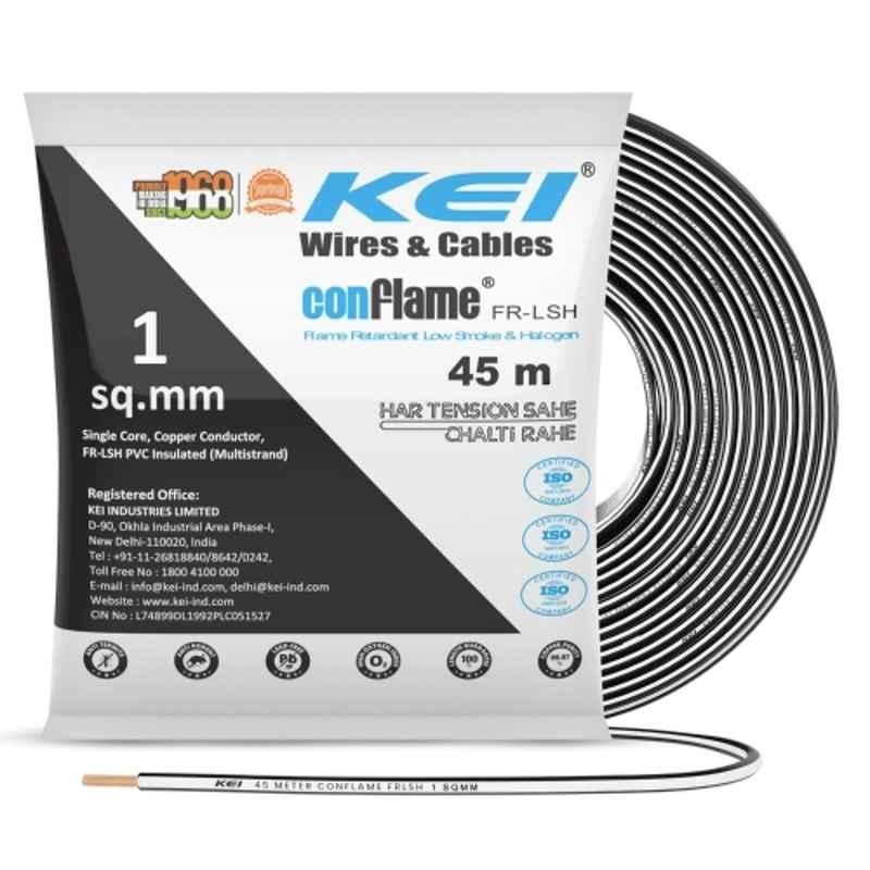 KEI Conflame 1 Sqmm 1 Core FRLSH Black Copper PVC House Wire, Length: 45 m