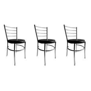 P P Chair Stainless Steel Chrome Finish Black Multipurpose Dining Chair with Leatherette Cushion (Pack of 3)