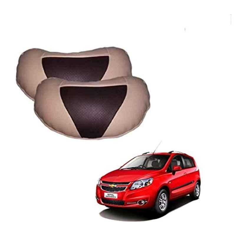 Kozdiko 2 Pcs Beige & Brown Car Neck Rest Cushion Pillow Set for Chevrolet Sail Hatchback
