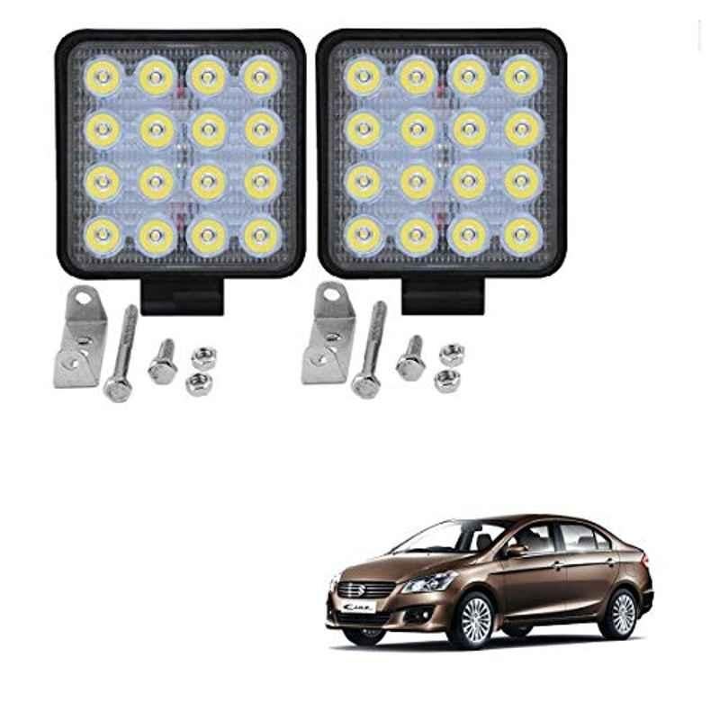 Kozdiko 2 Pcs 48W 16 LED White Bright Beam Square Fog Light Set for Maruti Suzuki Ciaz, koz_92727
