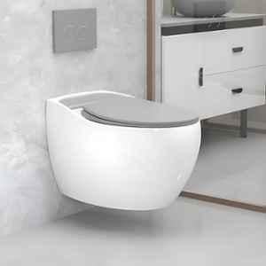 Plantex Imported Ceramic Grey Glossy P Trap Rimless Commode for Toilet/Wall Hung Western Toilet with Soft Closing Toilet, 1183