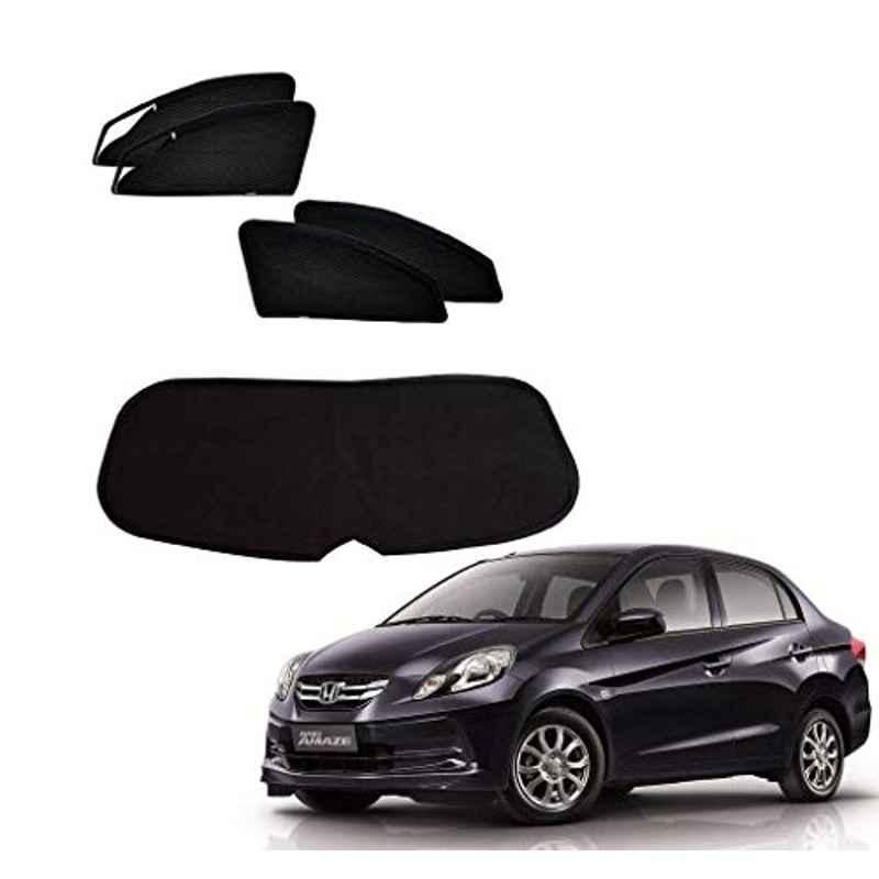 Kozdiko 5 Pcs Polyester Black Magnetic Zipper Car Sunshade Set with Dicky Curtain for Honda Old Amaze 2013-2017