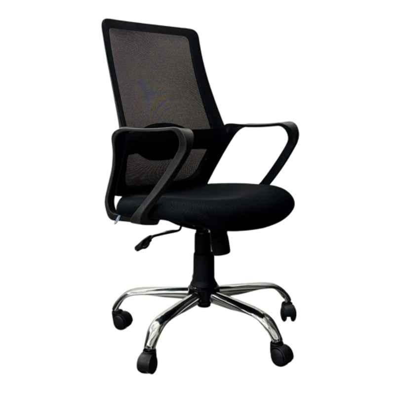 Woodberg Ace Fabric Black Medium Back Ergonomic Office Chair with Fixed Armrests & Wheels, PF-6832