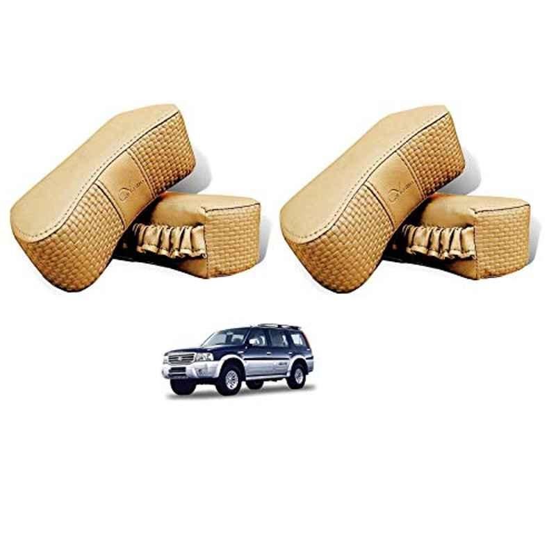 Kozdiko 4 Pcs CV Designer Beige Leatherite Neck Rest Car Cushion Pillow Set for Ford Endeavour