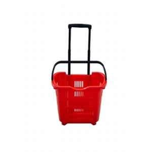 Bigapple 45L Plastic Red Shopping Basket with 2 Wheels, BA-BASKET-45L