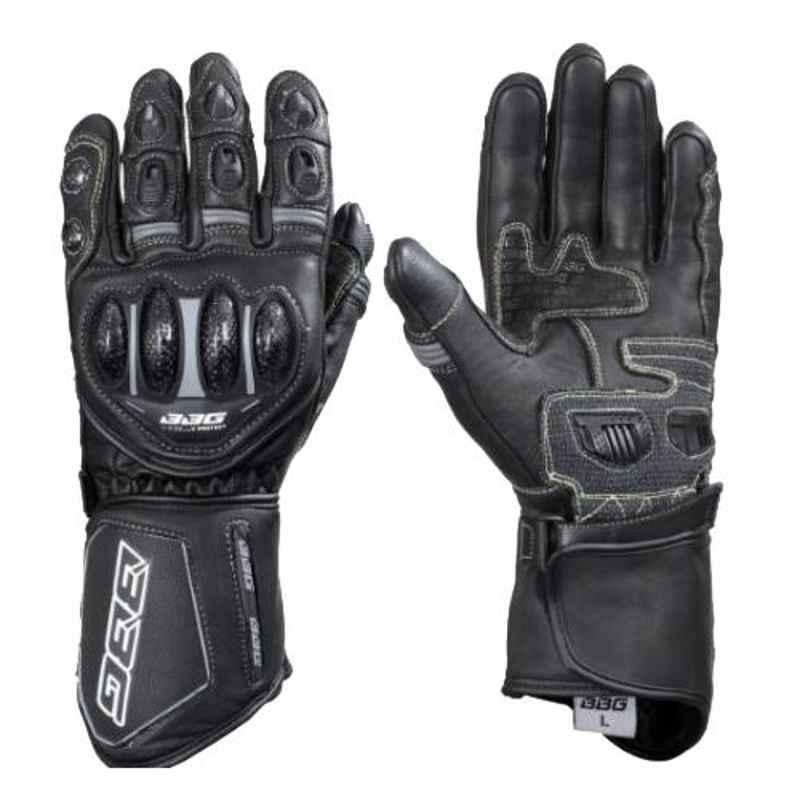 Biking Brotherhood Black Leather Racer Gloves, Size: Small