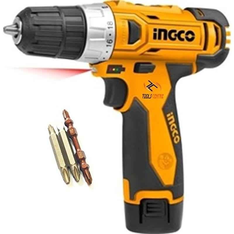 Krost 12V Ingcco Metal Variable Speed Cordless Drill With Screwdriver Bits (Yellow)