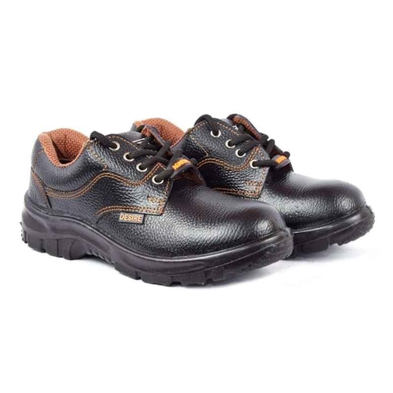 Agarson Desire Leather Steel Toe Single Density Black Safety Shoes, Size: 9