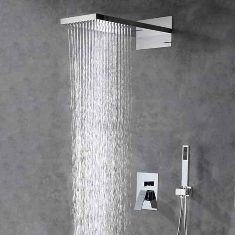 Plantex Solid Brass Black Shower Panel for Bathroom/3 in 1 Bathroom Shower Set/Handshower with Waterfall Outlet/Overhead Shower with Dual Function- APS-6012-BRAS-BLACK-SHOWER-SET